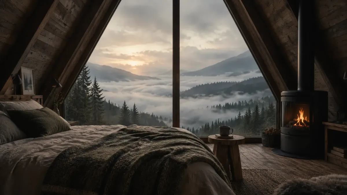 Спальня A-frame з пічкою